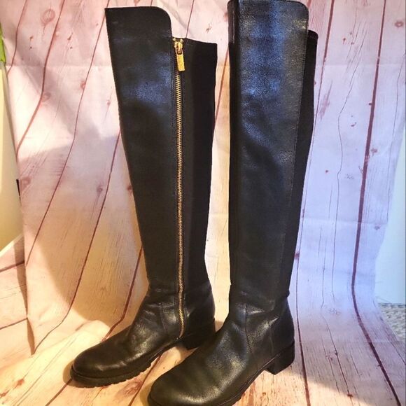Michael Kors "Ridley" Black Leather/Fabric Knee High Boots sz. 6.5M ret. $465 - Picture 1 of 9